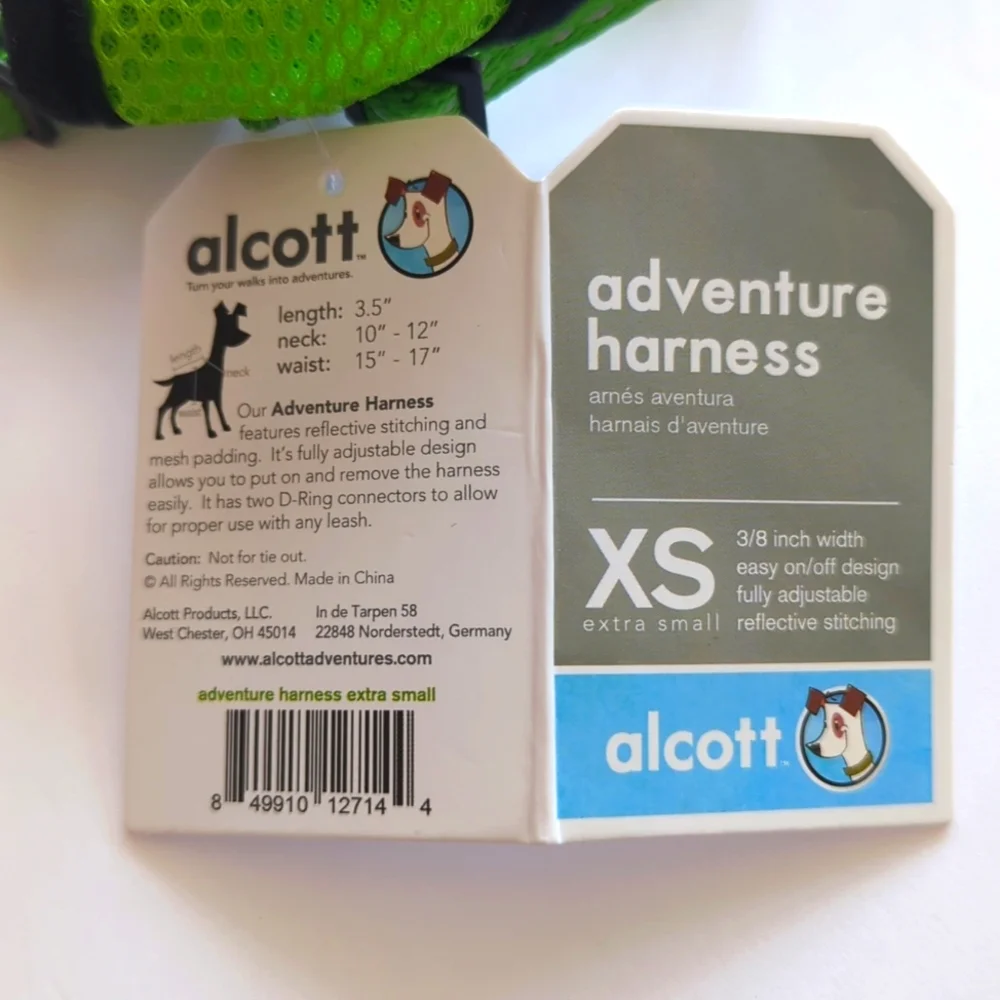 Adventure Dog Harness by Alcott Reflective Green & Mesh Padding Size XS